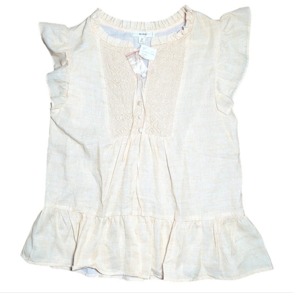 Mine Ruffle Sleeve New with Tags Women's Top Size Small Natural